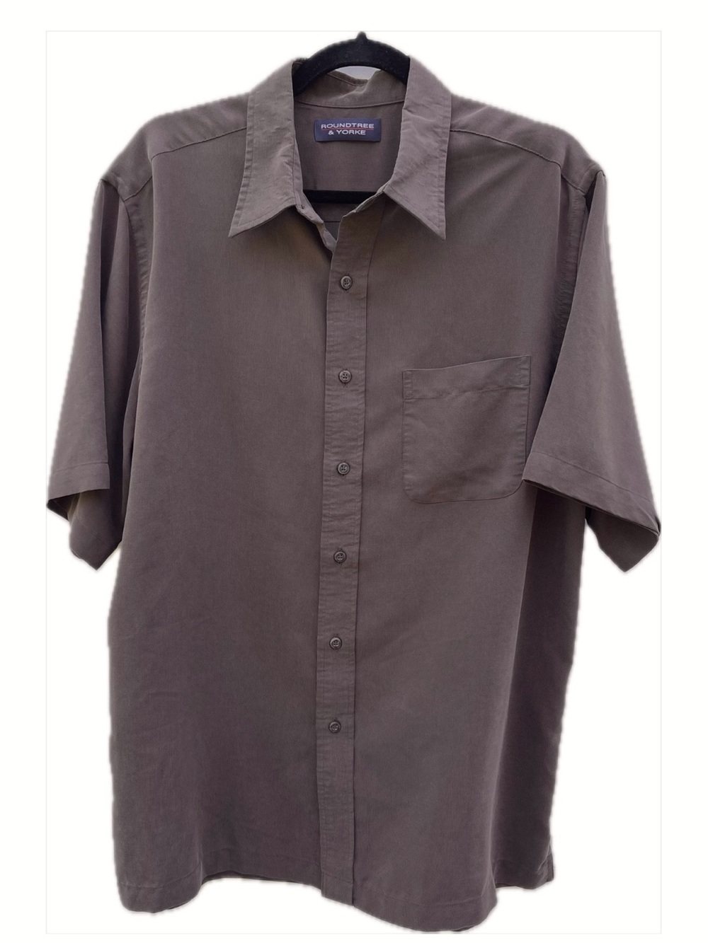 Roundtree & Yorke Short-Sleeve Button Shirt — Brown- Size Large